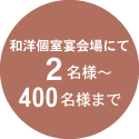 洋室個室宴会場にて2名様〜400名様まで